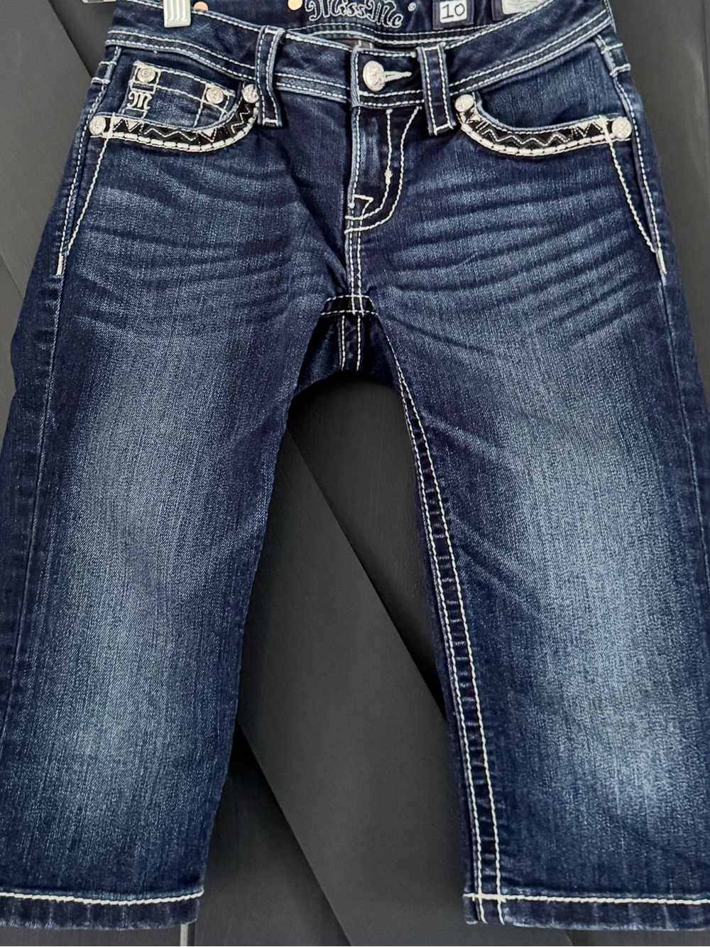 Miss Me Girls Size‎ 10 Dark Indigo Capri Blue Jeans with Embellished Pockets